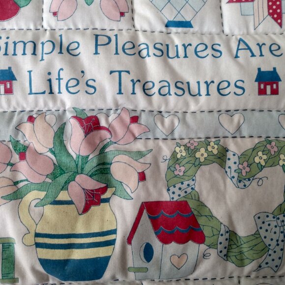 Vintage Puffy Quilted Wall Hanging "Simple Pleasures Are Life's Treasures" SMALL - Picture 4 of 12